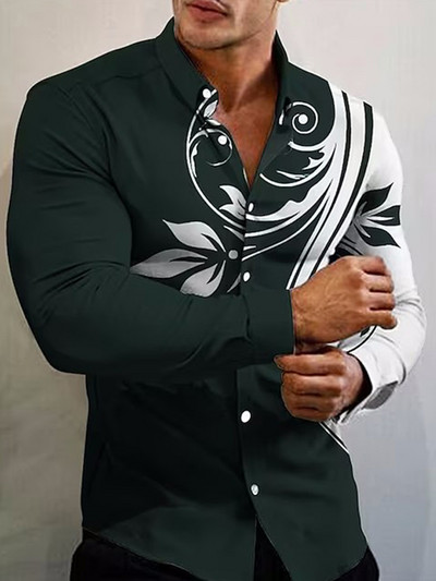 Kevadmood Särgid Meestele Vabaaja lilled Prindi Suur pikkade varrukatega nööptopp Meeste riided Puhkus camisas y blusas Uus