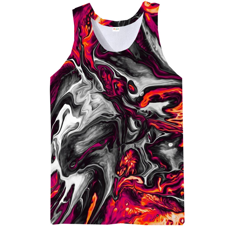 Top cu grafic textur portocaliu pentru bărbați Top cu model fără mâneci cu imprimare 3D Vestă psihedelică Topuri cu pictură abstractă Top hip hop