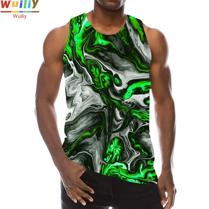 Top cu grafic textur portocaliu pentru bărbați Top cu model fără mâneci cu imprimare 3D Vestă psihedelică Topuri cu pictură abstractă Top hip hop