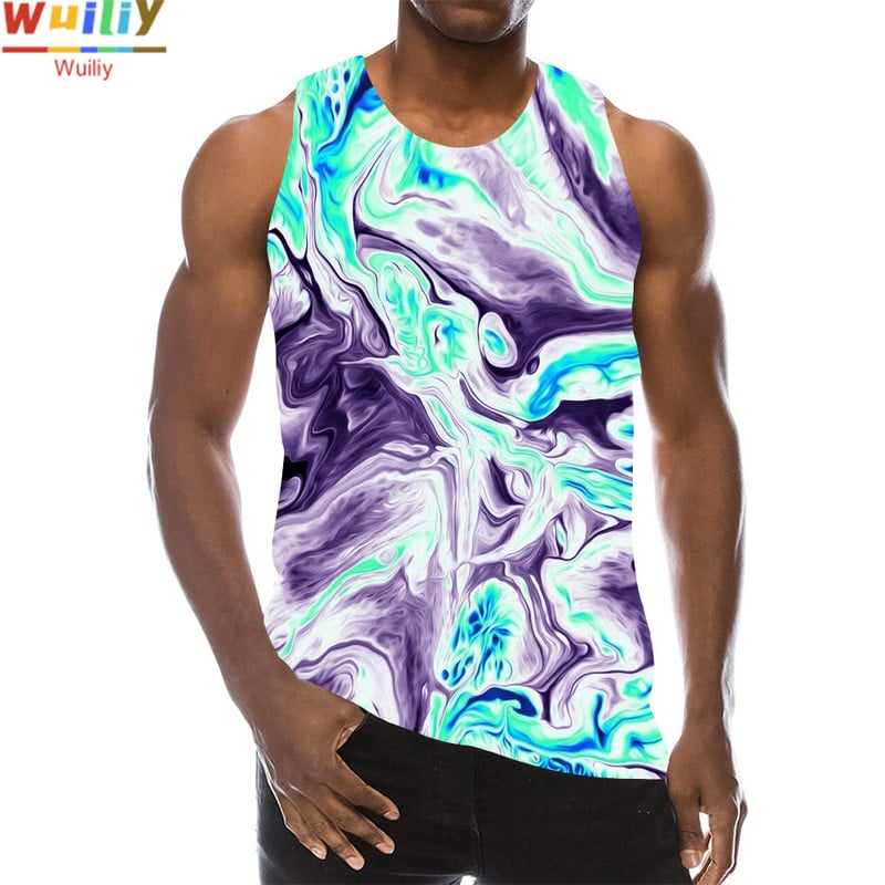 Top cu grafic textur portocaliu pentru bărbați Top cu model fără mâneci cu imprimare 3D Vestă psihedelică Topuri cu pictură abstractă Top hip hop