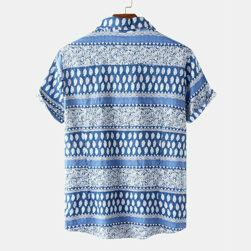 Ανδρικά πουκάμισα Καλοκαίρι 2022 Νέα ευρωπαϊκή αμερικανική μόδα Ανδρικό καλοκαιρινό έθνικ στυλ κοντομάνικο πουκάμισο Camisas Para Hombre