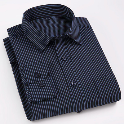 Vīriešu klasiski standarta formas strīpaini rūtaini sociālā biroja kleitu krekls ar vienu ielāpu kabatas formālu biznesa pamata krekli