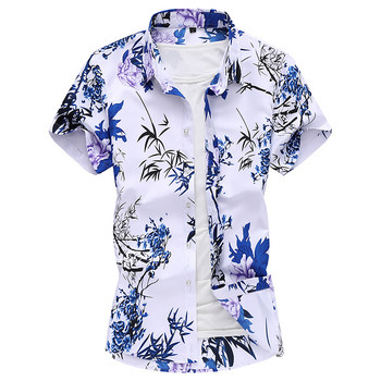 Καλοκαιρινό λευκό εμπριμέ κοντομάνικο πουκάμισο για άνδρες Hawaii Rose Flower πουκάμισα Hawaiian Vacation Camisa Chemise μεγάλο μέγεθος S-7xl