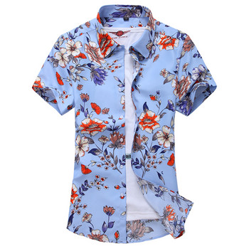 Лятна бяла риза с къс ръкав с щампи за мъже Hawaii Rose Flower Shirts Hawaiian Vacation Camisa Chemise Big Size S-7xl