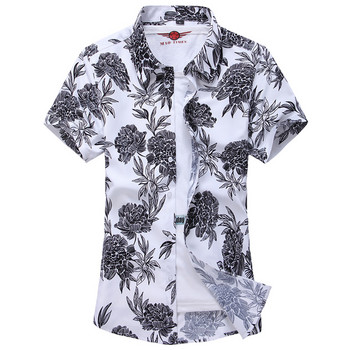 Лятна бяла риза с къс ръкав с щампи за мъже Hawaii Rose Flower Shirts Hawaiian Vacation Camisa Chemise Big Size S-7xl