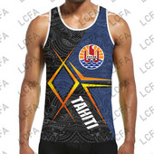 Ανδρικό φανελάκι Tahiti Polynesia 3D εκτύπωσης παραλίας χωρίς μανίκια, κορυφαίο γραφικό γιλέκο υψηλής ποιότητας αναπνεύσιμο αθλητικό γιλέκο Dropship