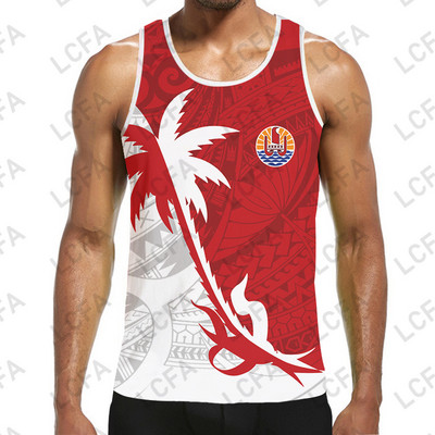 Ανδρικό φανελάκι Tahiti Polynesia 3D εκτύπωσης παραλίας χωρίς μανίκια, κορυφαίο γραφικό γιλέκο υψηλής ποιότητας αναπνεύσιμο αθλητικό γιλέκο Dropship