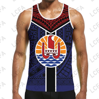 Ανδρικό φανελάκι Tahiti Polynesia 3D εκτύπωσης παραλίας χωρίς μανίκια, κορυφαίο γραφικό γιλέκο υψηλής ποιότητας αναπνεύσιμο αθλητικό γιλέκο Dropship