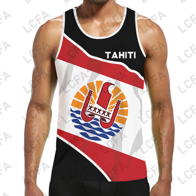 Ανδρικό φανελάκι Tahiti Polynesia 3D εκτύπωσης παραλίας χωρίς μανίκια, κορυφαίο γραφικό γιλέκο υψηλής ποιότητας αναπνεύσιμο αθλητικό γιλέκο Dropship