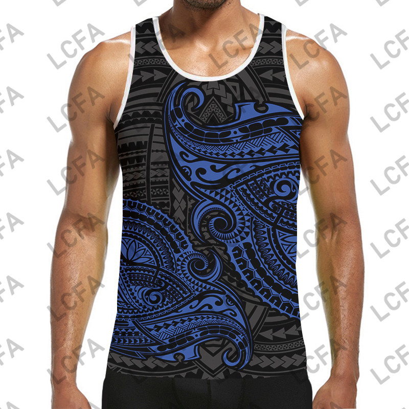 Ανδρικό φανελάκι Tahiti Polynesia 3D εκτύπωσης παραλίας χωρίς μανίκια, κορυφαίο γραφικό γιλέκο υψηλής ποιότητας αναπνεύσιμο αθλητικό γιλέκο Dropship