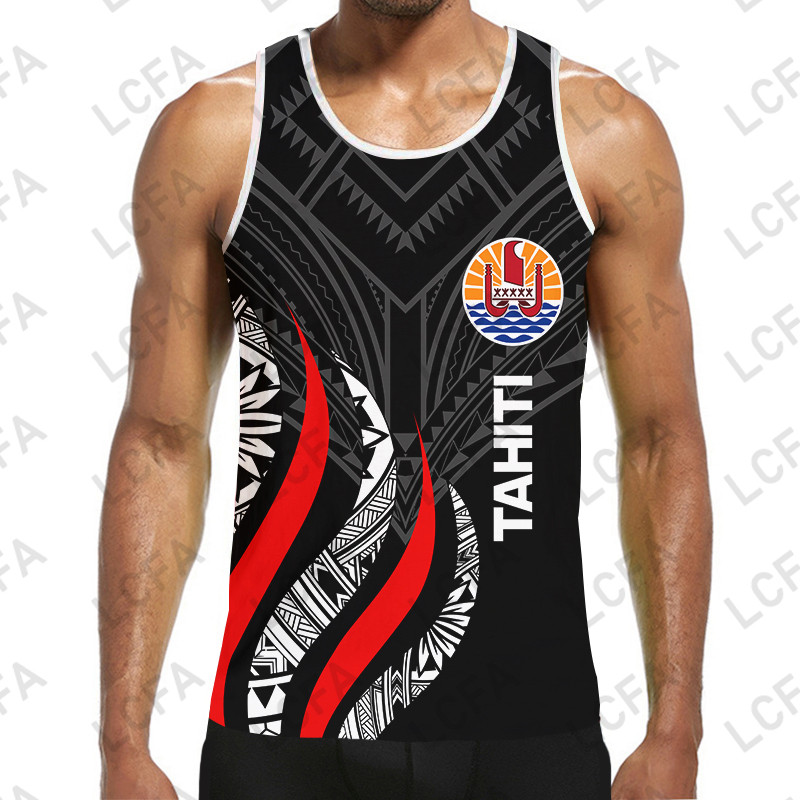 Ανδρικό φανελάκι Tahiti Polynesia 3D εκτύπωσης παραλίας χωρίς μανίκια, κορυφαίο γραφικό γιλέκο υψηλής ποιότητας αναπνεύσιμο αθλητικό γιλέκο Dropship