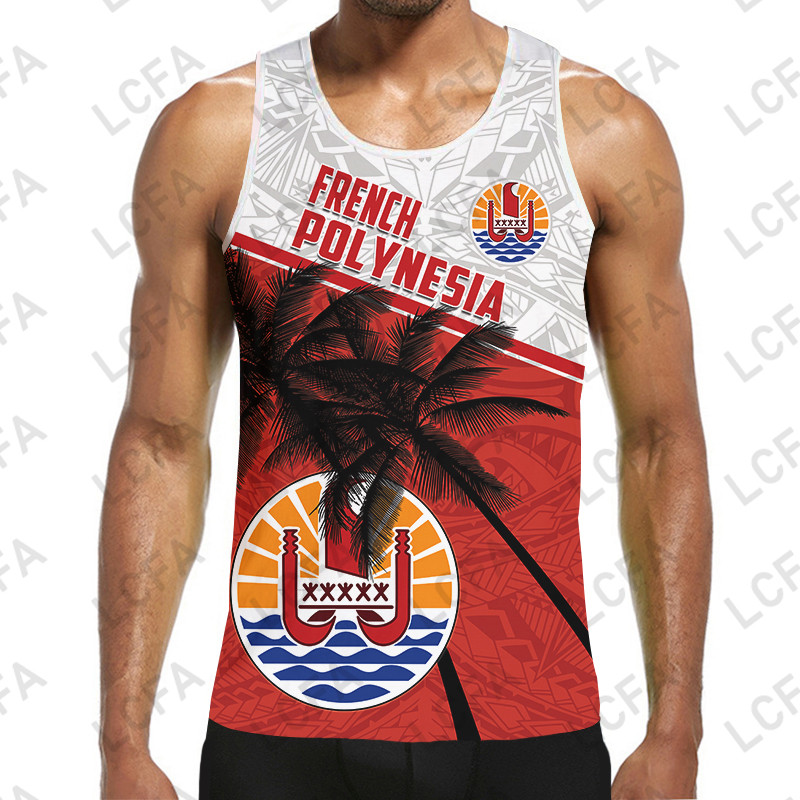 Ανδρικό φανελάκι Tahiti Polynesia 3D εκτύπωσης παραλίας χωρίς μανίκια, κορυφαίο γραφικό γιλέκο υψηλής ποιότητας αναπνεύσιμο αθλητικό γιλέκο Dropship