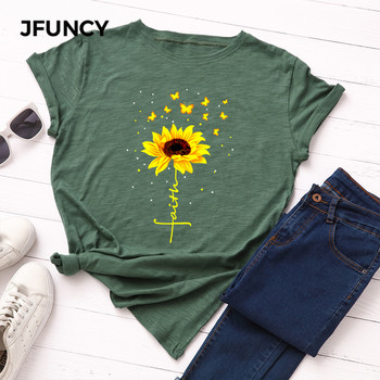 JFUNCY Καλοκαιρινό γυναικείο μπλουζάκι Creative Butterfly Sunflower Tee Top Βαμβακερό κοντομάνικο γυναικείο μπλουζάκι Camiseta Mujer