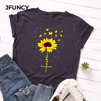 JFUNCY Καλοκαιρινό γυναικείο μπλουζάκι Creative Butterfly Sunflower Tee Top Βαμβακερό κοντομάνικο γυναικείο μπλουζάκι Camiseta Mujer