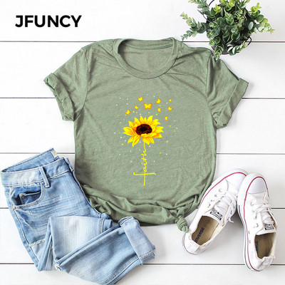 JFUNCY suvine naiste t-särk Creative Butterfly päevalilleprinteriga Tee Top puuvillane lühikeste varrukatega naiste T-särk Camiseta Mujer