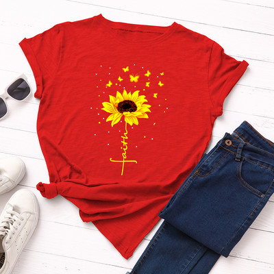 JFUNCY suvine naiste t-särk Creative Butterfly päevalilleprinteriga Tee Top puuvillane lühikeste varrukatega naiste T-särk Camiseta Mujer