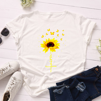 JFUNCY suvine naiste t-särk Creative Butterfly päevalilleprinteriga Tee Top puuvillane lühikeste varrukatega naiste T-särk Camiseta Mujer