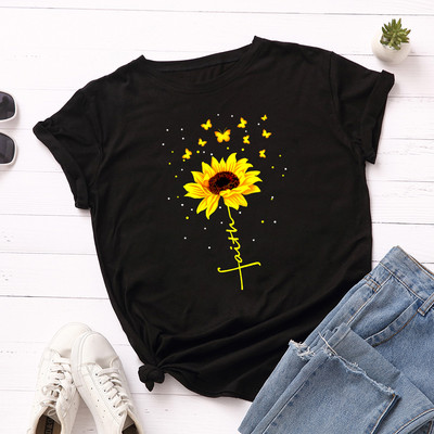 JFUNCY suvine naiste t-särk Creative Butterfly päevalilleprinteriga Tee Top puuvillane lühikeste varrukatega naiste T-särk Camiseta Mujer
