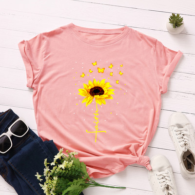 JFUNCY suvine naiste t-särk Creative Butterfly päevalilleprinteriga Tee Top puuvillane lühikeste varrukatega naiste T-särk Camiseta Mujer