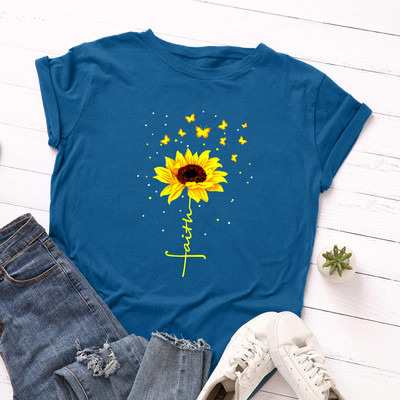 JFUNCY suvine naiste t-särk Creative Butterfly päevalilleprinteriga Tee Top puuvillane lühikeste varrukatega naiste T-särk Camiseta Mujer