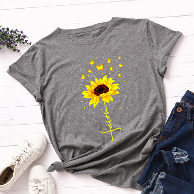 JFUNCY suvine naiste t-särk Creative Butterfly päevalilleprinteriga Tee Top puuvillane lühikeste varrukatega naiste T-särk Camiseta Mujer
