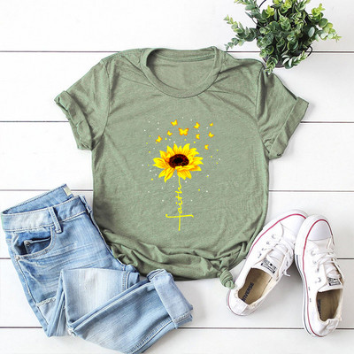 JFUNCY suvine naiste t-särk Creative Butterfly päevalilleprinteriga Tee Top puuvillane lühikeste varrukatega naiste T-särk Camiseta Mujer