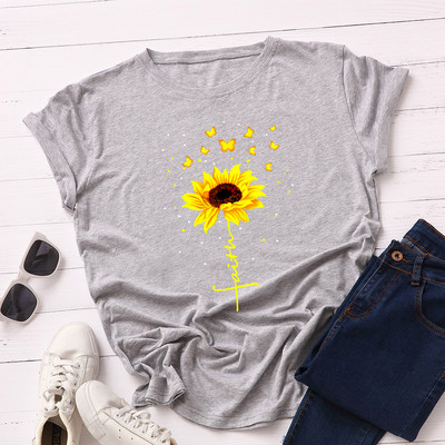 JFUNCY suvine naiste t-särk Creative Butterfly päevalilleprinteriga Tee Top puuvillane lühikeste varrukatega naiste T-särk Camiseta Mujer