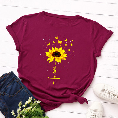 JFUNCY suvine naiste t-särk Creative Butterfly päevalilleprinteriga Tee Top puuvillane lühikeste varrukatega naiste T-särk Camiseta Mujer