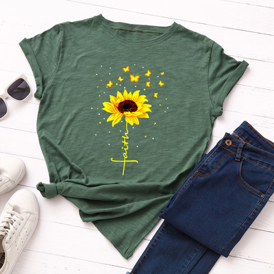 JFUNCY suvine naiste t-särk Creative Butterfly päevalilleprinteriga Tee Top puuvillane lühikeste varrukatega naiste T-särk Camiseta Mujer