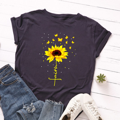 JFUNCY suvine naiste t-särk Creative Butterfly päevalilleprinteriga Tee Top puuvillane lühikeste varrukatega naiste T-särk Camiseta Mujer