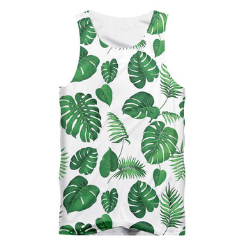 OGKB Мъжки хавайски потник Мъжка ежедневна лятна риза без ръкави с отпечатани 3D листа Облекло Готина ежедневна жилетка Dropshipping