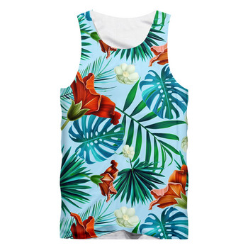OGKB Мъжки хавайски потник Мъжка ежедневна лятна риза без ръкави с отпечатани 3D листа Облекло Готина ежедневна жилетка Dropshipping