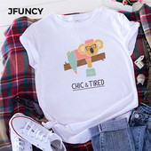Topuri pentru femei JFUNCY Tricou din bumbac Tricou cu mânecă scurtă de vară Tricou supradimensionat cu imprimeu Koala Tricouri casual pentru femei largi