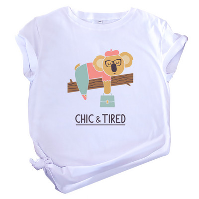 Topuri pentru femei JFUNCY Tricou din bumbac Tricou cu mânecă scurtă de vară Tricou supradimensionat cu imprimeu Koala Tricouri casual pentru femei largi