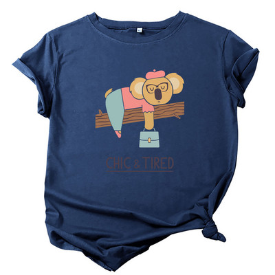 Topuri pentru femei JFUNCY Tricou din bumbac Tricou cu mânecă scurtă de vară Tricou supradimensionat cu imprimeu Koala Tricouri casual pentru femei largi