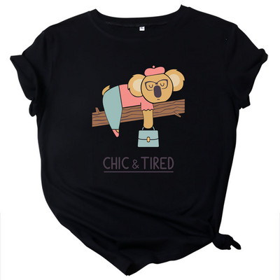 Topuri pentru femei JFUNCY Tricou din bumbac Tricou cu mânecă scurtă de vară Tricou supradimensionat cu imprimeu Koala Tricouri casual pentru femei largi