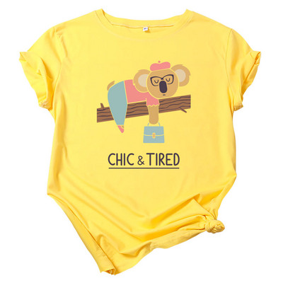 Topuri pentru femei JFUNCY Tricou din bumbac Tricou cu mânecă scurtă de vară Tricou supradimensionat cu imprimeu Koala Tricouri casual pentru femei largi