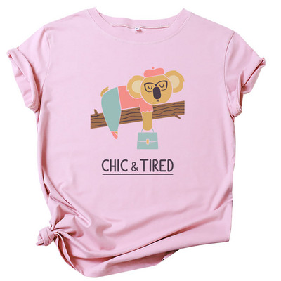 Topuri pentru femei JFUNCY Tricou din bumbac Tricou cu mânecă scurtă de vară Tricou supradimensionat cu imprimeu Koala Tricouri casual pentru femei largi