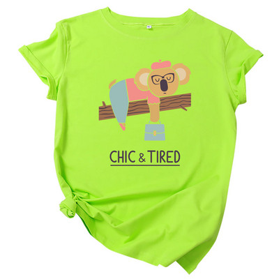 Topuri pentru femei JFUNCY Tricou din bumbac Tricou cu mânecă scurtă de vară Tricou supradimensionat cu imprimeu Koala Tricouri casual pentru femei largi