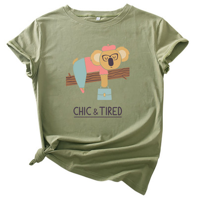 Topuri pentru femei JFUNCY Tricou din bumbac Tricou cu mânecă scurtă de vară Tricou supradimensionat cu imprimeu Koala Tricouri casual pentru femei largi