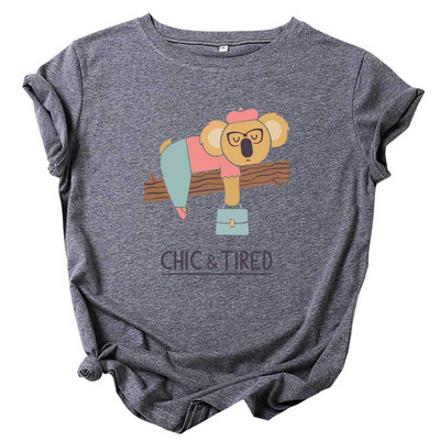 Topuri pentru femei JFUNCY Tricou din bumbac Tricou cu mânecă scurtă de vară Tricou supradimensionat cu imprimeu Koala Tricouri casual pentru femei largi