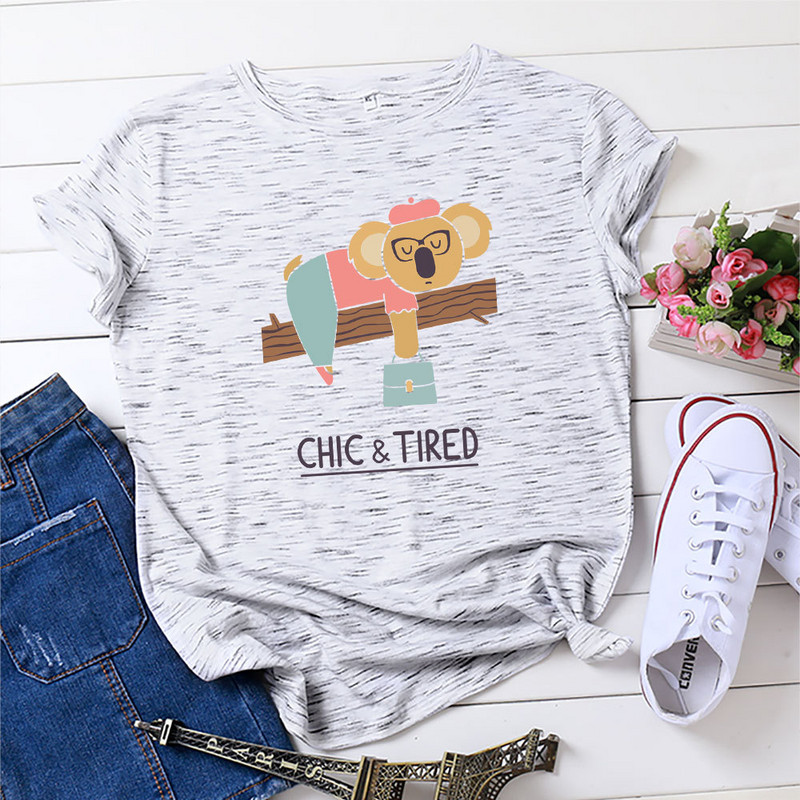 Topuri pentru femei JFUNCY Tricou din bumbac Tricou cu mânecă scurtă de vară Tricou supradimensionat cu imprimeu Koala Tricouri casual pentru femei largi