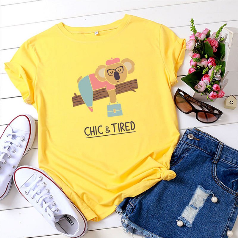 Topuri pentru femei JFUNCY Tricou din bumbac Tricou cu mânecă scurtă de vară Tricou supradimensionat cu imprimeu Koala Tricouri casual pentru femei largi