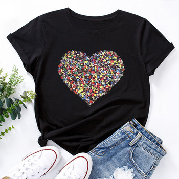 JFUNCY 5XL Γυναικείο βαμβακερό μπλουζάκι Χρώμα Love Heart Print Loose Tees Κοντό μανίκι Γυναικείο Casual Tshirt καλοκαιρινά γυναικεία μπλουζάκια