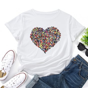 JFUNCY 5XL Γυναικείο βαμβακερό μπλουζάκι Χρώμα Love Heart Print Loose Tees Κοντό μανίκι Γυναικείο Casual Tshirt καλοκαιρινά γυναικεία μπλουζάκια