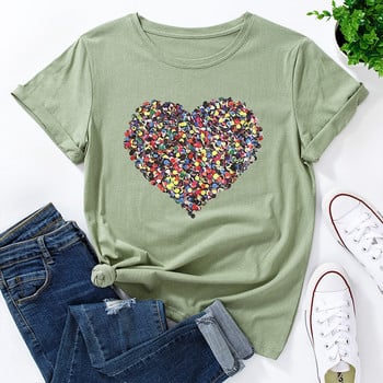 JFUNCY 5XL Γυναικείο βαμβακερό μπλουζάκι Χρώμα Love Heart Print Loose Tees Κοντό μανίκι Γυναικείο Casual Tshirt καλοκαιρινά γυναικεία μπλουζάκια