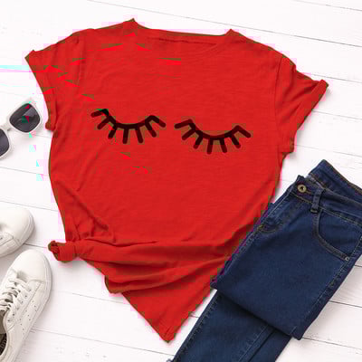 JFUNCY Vicces szempilla nyomott póló Női pamut póló nyári pólók felsők rövid ujjú női póló Női ingek