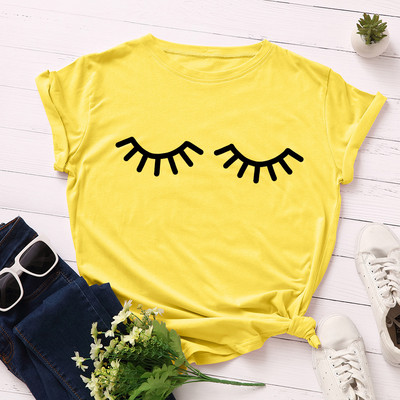 JFUNCY Vicces szempilla nyomott póló Női pamut póló nyári pólók felsők rövid ujjú női póló Női ingek