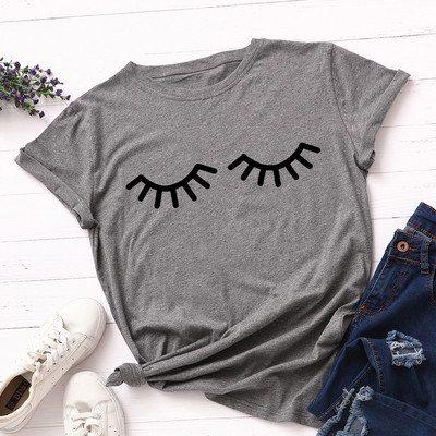 JFUNCY Vicces szempilla nyomott póló Női pamut póló nyári pólók felsők rövid ujjú női póló Női ingek