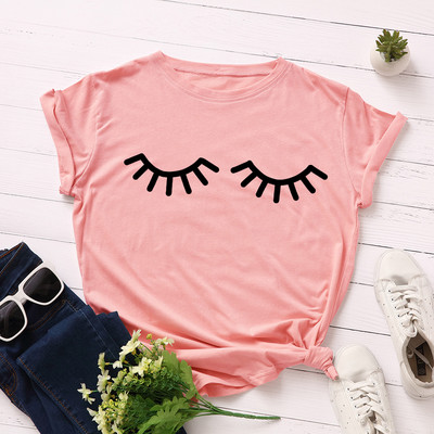 JFUNCY Vicces szempilla nyomott póló Női pamut póló nyári pólók felsők rövid ujjú női póló Női ingek